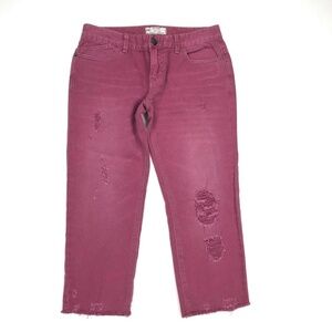 Free People Pink‎ Distressed Cropped Jeans Women 26